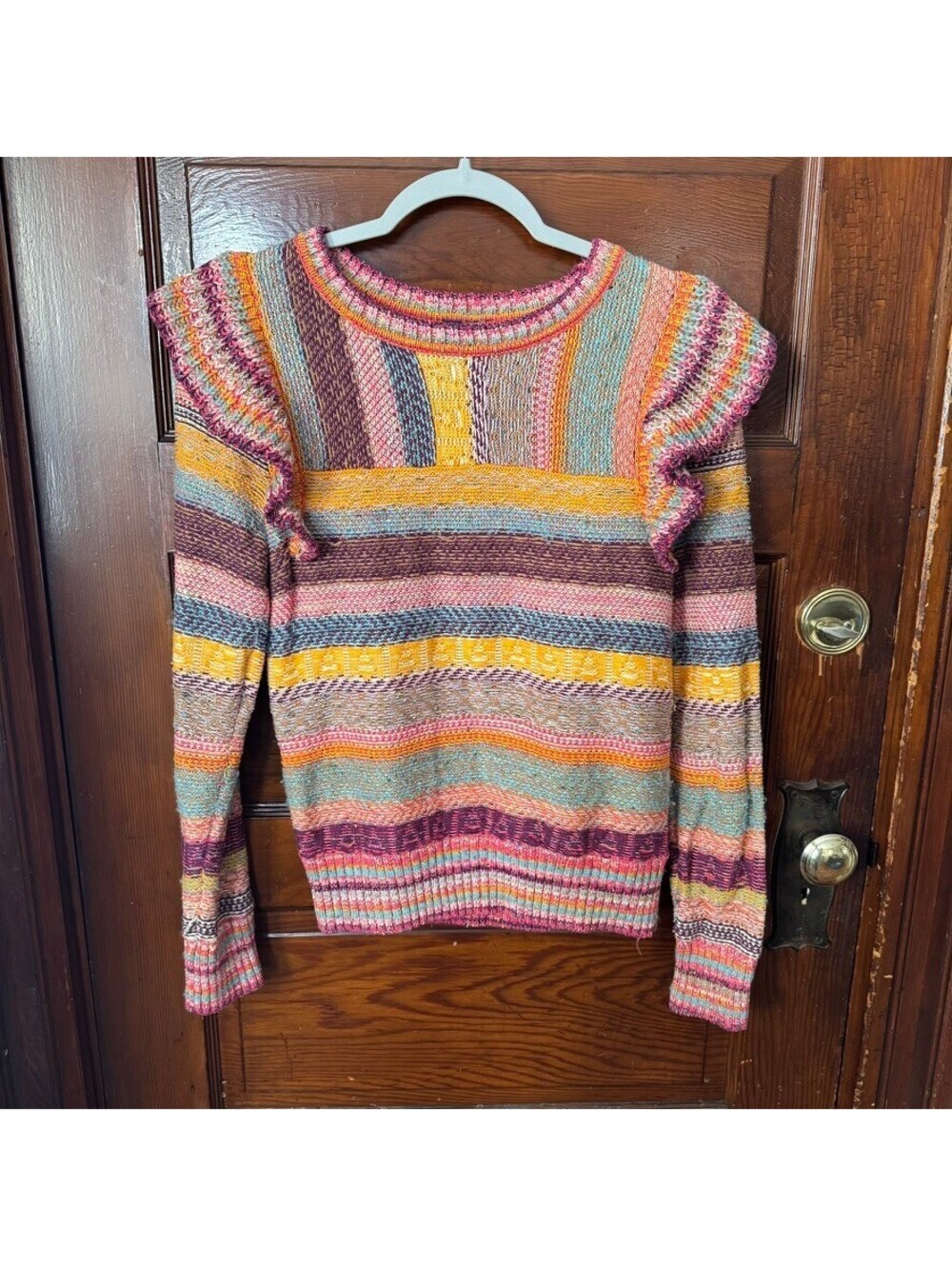 Boho Chic Anthropologie Pilcro Ruffled Multi-color Striped Sweater Size